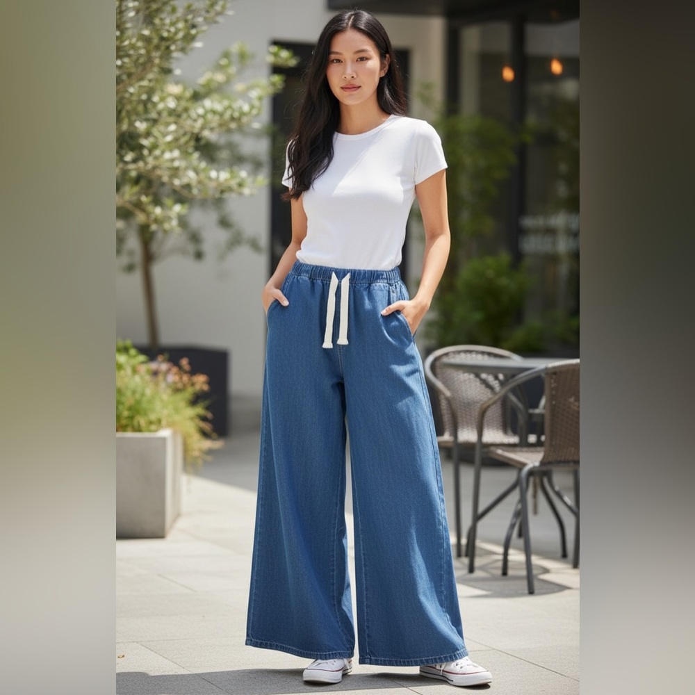 Cider Oversized Wide Leg Baggy Drawstring Denim Pants Size XS /S